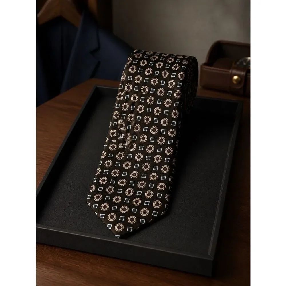 GEOFFREY BEENE BLACK PRINT 57” TIE 90% POLYESTER 10% SILK